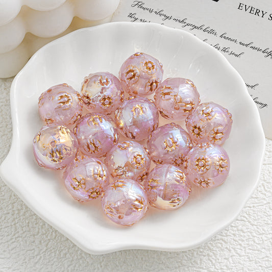 Round patterned beads with straight holes, 1.5 carat gold feather jewelry DIY materials for mobile phone chains, key chains, and car hanging