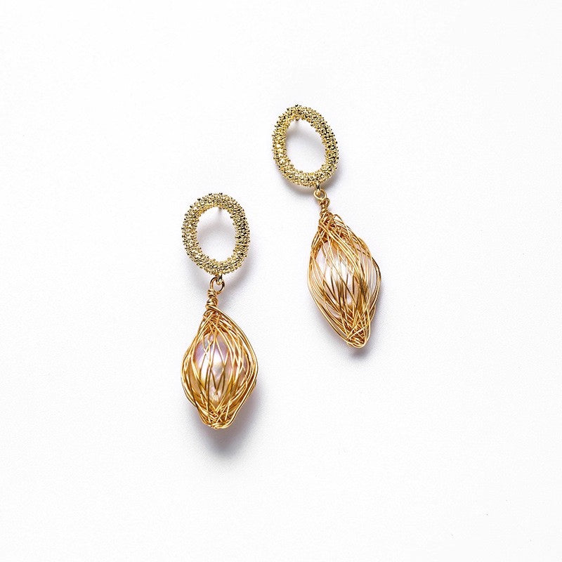 925 silver needle temperament French winding natural freshwater pearl earrings earrings personality fashion design earrings