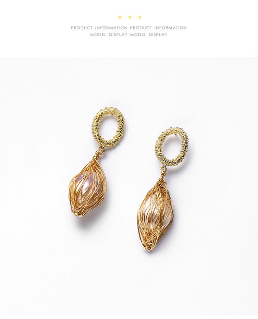 925 silver needle temperament French winding natural freshwater pearl earrings earrings personality fashion design earrings